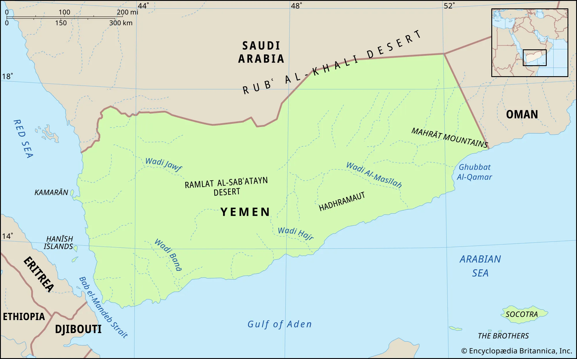 La carte géographique du Yemen